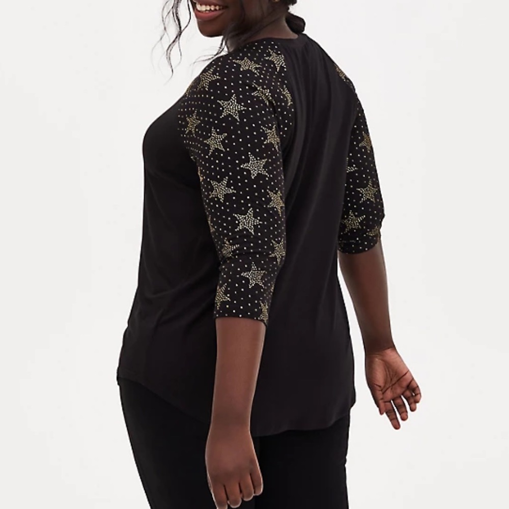 Super Soft Black & Gold Star Raglan Tee - Picture 6 of 8